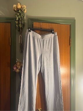 Silver-blue vintage velour track pants Y2K